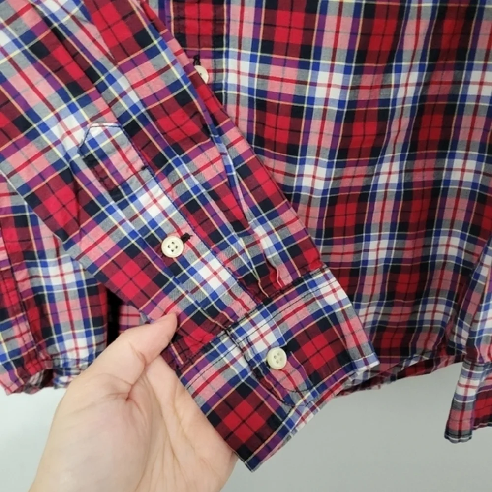 Ralph Lauren Boys Red Blue Plaid Button Down Shirt‎ Size L (14-16) Church Dressy